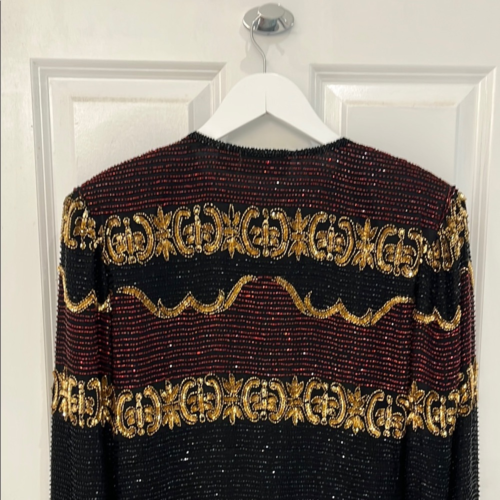 Laurence Kazar Black,burgundy, and Gold Ornate Blazer - Picture 8 of 9